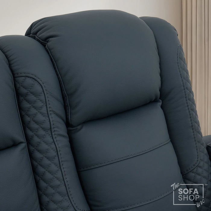 3 Seater Cinema Sofa in Blue Genuine Leather | Hi-Tech Cinema Sofa with Power Recline + Power Headrests + Vibration + Sockets + Base Storage | Napoli | The Sofa Shop