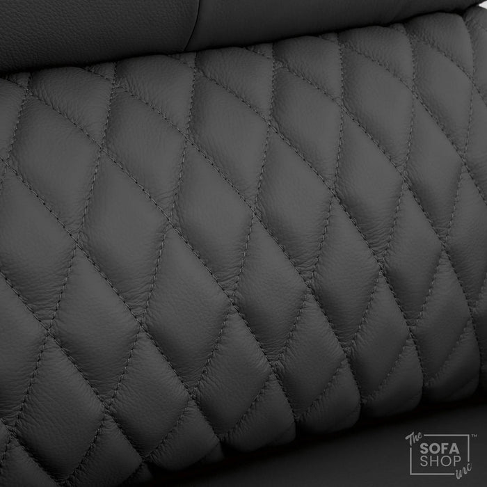 3 Seater Electric Recliner Cinema Sofa in Grey Real Leather | Hi-Tech Cinema Couch with Power Lumbar + Cooling & Heating Cupholders + Wireless Charging + Front Gloss Led + Power Headrests | Assisi | The Sofa Shop