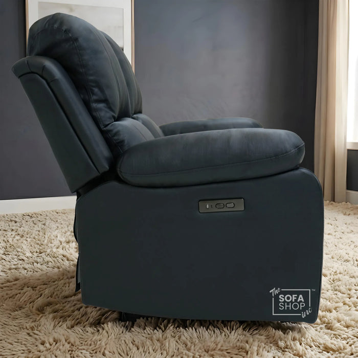 Trento 2 Seater Black Real Leather Electric Recliner Sofa | Smooth Power Recline, USB-C Charging | The Sofa Shop