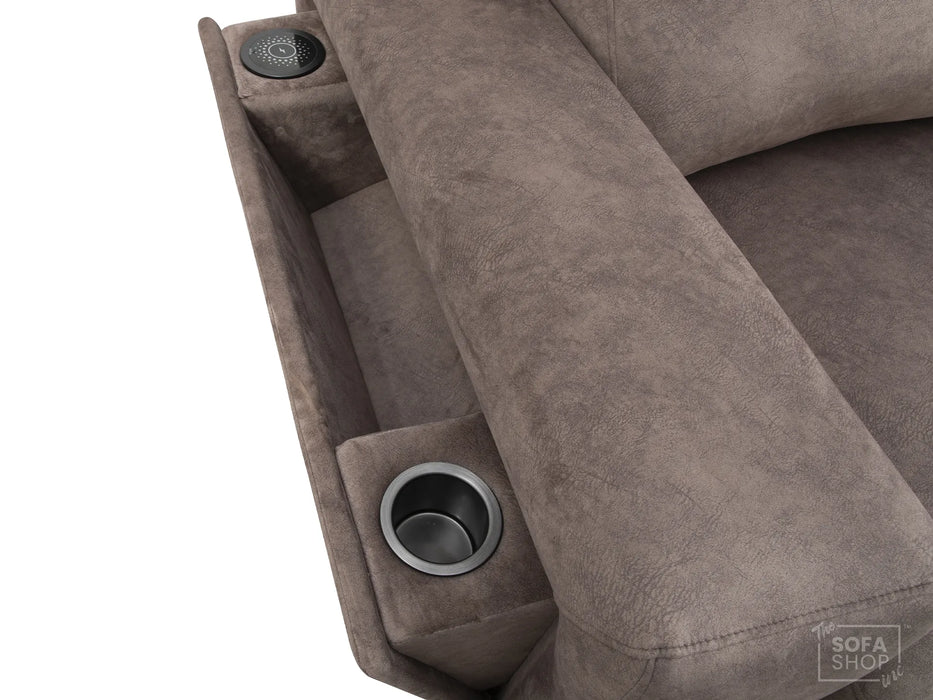 Extendable Electric Sofa - Bed in Mocha Velvet Fabric | 3 Independant Power Motion Seats Perfect for Cinema Room & Home Theatre | 3 Seater with Cupholder + USBc & Wireless Charging | Almeria