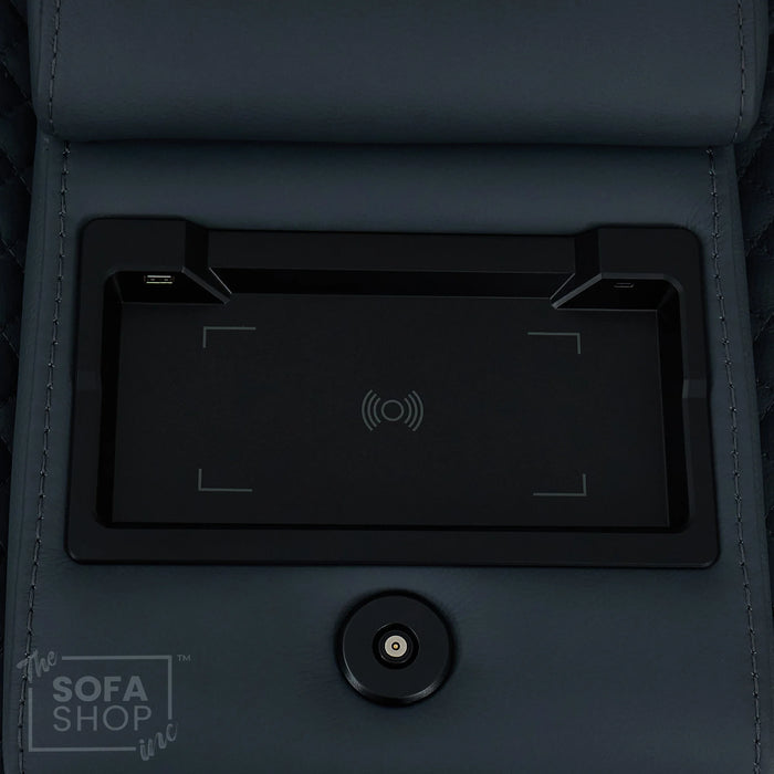 2 Seater Real Leather Electric Recliner Cinema Sofa in Blue | Massage & Heat, Console, Speakers, Tray Tables & Cooling Cup Holders | Napoli | The Sofa Shop