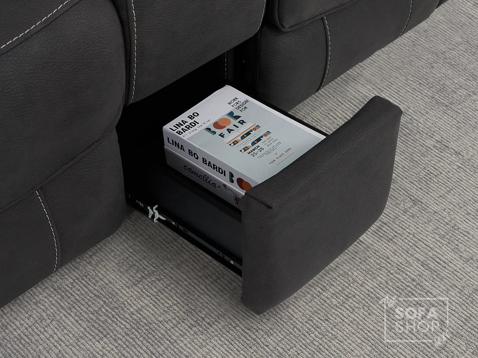 2 Seater Grey Resilience Fabric Electric Recliner Cinema Sofa | Recliner Sofa With Power Headrest, Cooling Cup Holders & Wireless Charging | Florence | The Sofa Shop