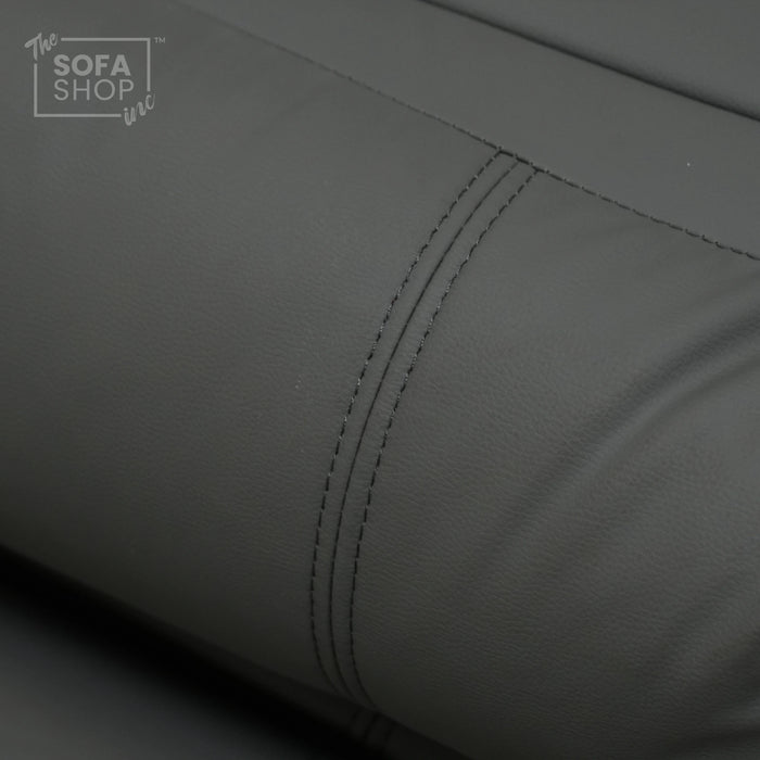 3 Seater Manual Recliner Sofa in Grey Leather | Drop-Down Table & Cup Holders | Trento | Second Hand 28 | The Sofa Shop