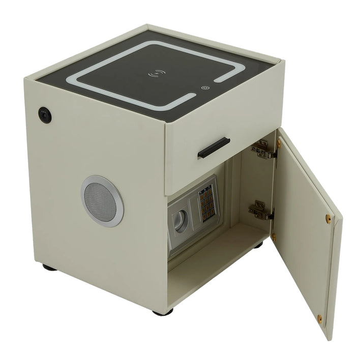 California Smart Bedside Table – Off-White 2-Drawer Nightstand with Hidden Safe, LED Lights & Wireless Charger | The Sofa Shop