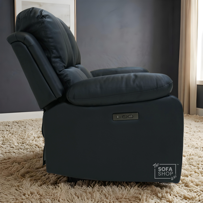 Trento 2 Seater Black Real Leather Electric Recliner Sofa | Smooth Power Recline, USB-C Charging | The Sofa Shop