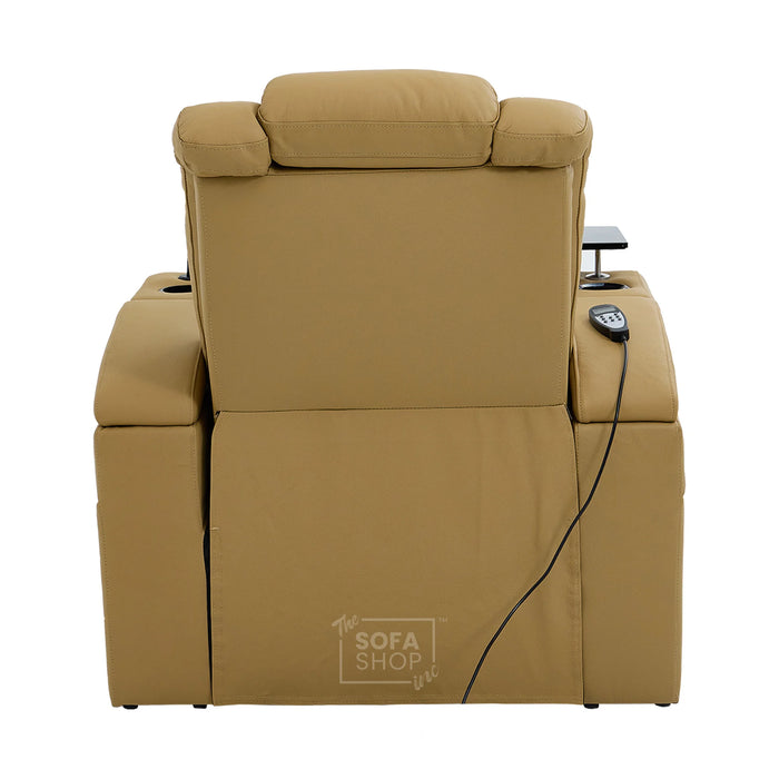 Real Leather Electric Recliner Cinema Chair in Tan | Hi-Tech Power Chair with USB Charging, Heating, Cup Holders, Storage, LED Lights & Massage | Capri | The Sofa Shop