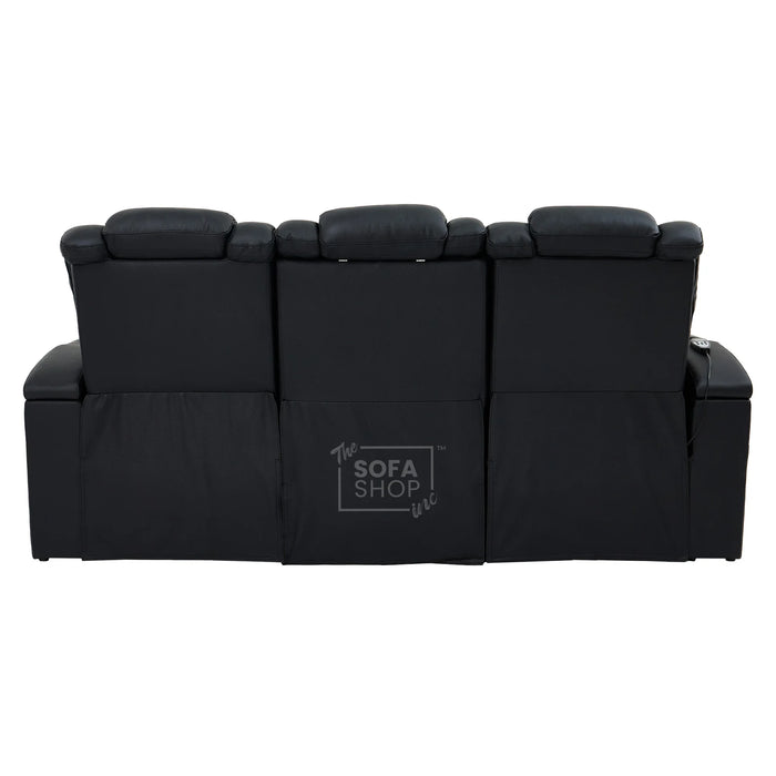 Cinema Sofa in Black Genuine Leather | Hi-Tech Cinema Sofa with Power Recline + Power Headrests + Sockets + Wireless Charging + Vibration Massage | Capri | The Sofa Shop
