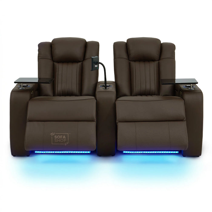 Real Leather 2+1 Electric Recliner Cinema Sofa Set in Dark Brown | 2 Piece Sofa Set with Massage, USB Ports, Cup Holders, Storage Boxes & Wireless Charger | Capri | The Sofa Shop