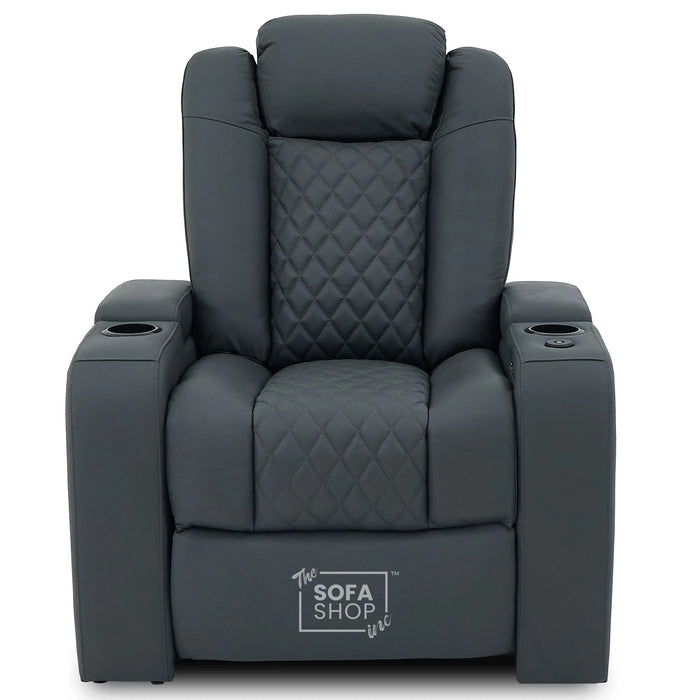 1 Seater Real Leather Electric Recliner Cinema Chair in Grey | Massage, Power Lumbar, Power Headrest, Power Grommet | Milano | The Sofa Shop