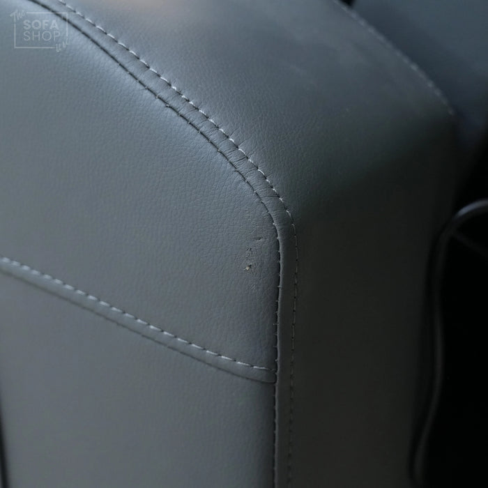 3 Seater Electric Recliner Cinema Sofa In Grey Leather | Table Stuck, Left Side Scuffed, No Ears | Siena | Second Hand Sofa 120