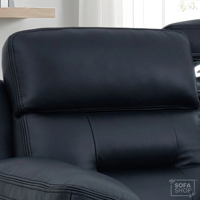 1 Seater Cinema Chair in Black Genuine Leather | Hi-Tech Cinema Chair with Power Recline + Power Headrest + Vibration Massage + Heated Lumbar+ Power Grommet | Sicily | The Sofa Shop