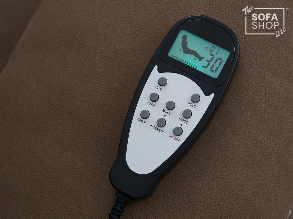 Electric Recliner Armchair | Brown Fabric Home Cinema Chair with Massage, Power Recline, LED Lights, USB Port & Adjustable Headrest | Tuscany | The Sofa Shop