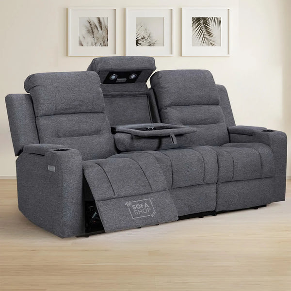 3 Seater Cinema Sofa in Grey Fabric | Electric Cinema Sofa with Power Recline + Power Headrests + Wireless Charging + LED Reading Lights + Sockets | Lawson | The Sofa Shop