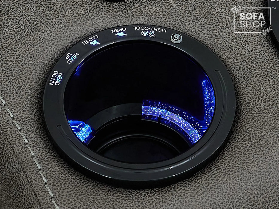 2 Seater Electric Recliner Cinema Sofa in Graphite Fabric | Hi-Tech Sofa with USB, Speakers, Power Headrest, Storage Console & Chilled Cup Holders | Tuscany | The Sofa Shop