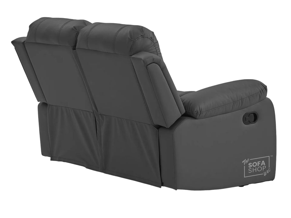 2 Seater Leather Recliner Sofa in Grey | Practical Manual Reclining Sofa with Fully Reclining Mechanism, Easy to Clean Leather & Compact Comfort | Trento