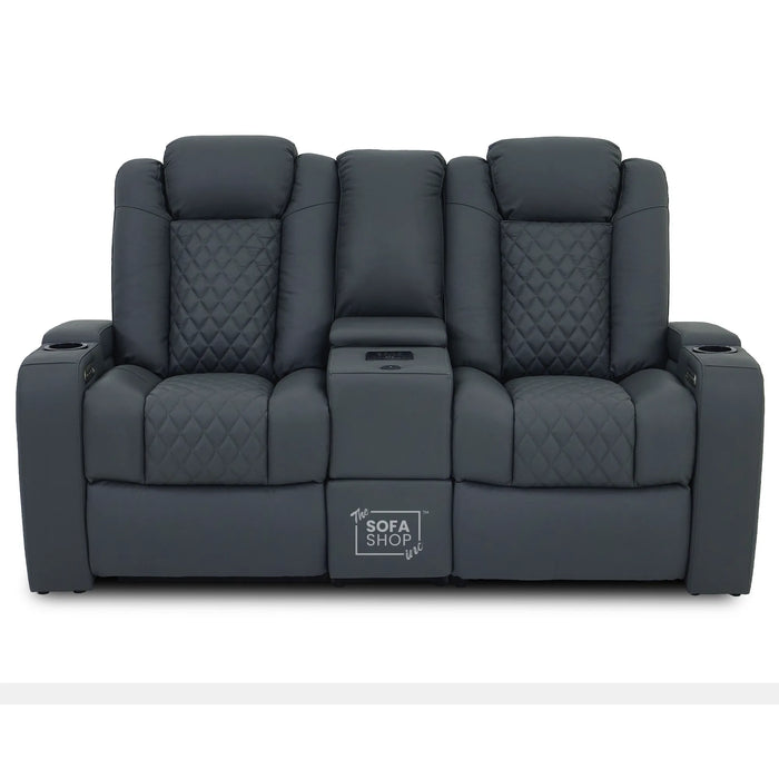Grey Real Leather 2 Seater Electric Recliner Cinema Sofa | Power Lumbar, Speakers, Console, Wireless Charging & Cooling Cup Holders | Milano | The Sofa Shop