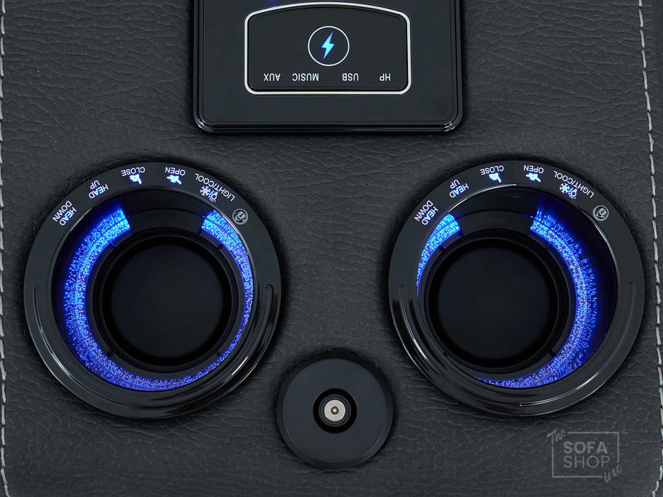 2 Seat Electric Recliner Home Cinema Sofa | Fabric Couch In Charcoal Grey | Hi-Tech Sofa with Massage + Chilled Cupholders + Console + USB | Florence