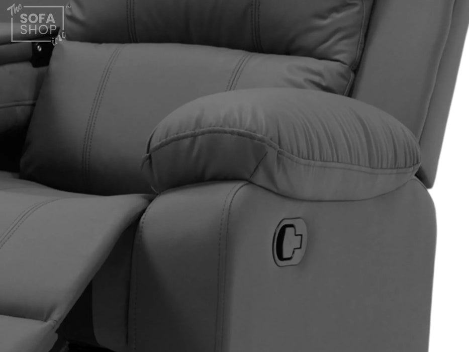 3+2 Recliner Sofa Set in Grey Leather | 2 Piece Sofa Set with Drop-Down Table & Cup Holders | Trento