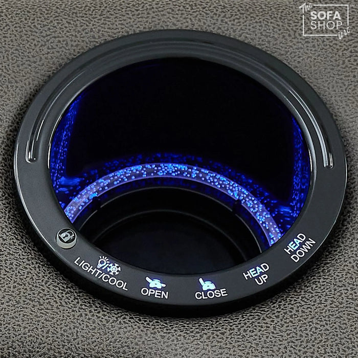 2 Seater Electric Recliner Cinema Sofa in Graphite Fabric | Hi-Tech Sofa with USB, Speakers, Massage, Power Headrest, Storage Console & Chilled Cup Holders | Tuscany | The Sofa Shop