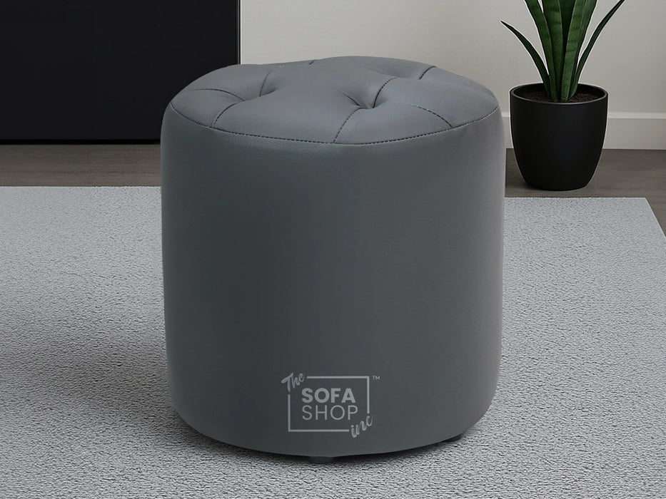 Big Round Footstool in Grey Leather - Tropea