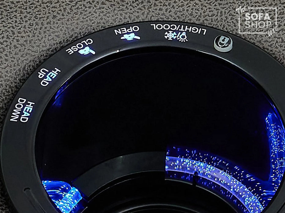 2 Seater Electric Recliner Cinema Sofa in Graphite Fabric | Hi-Tech Sofa with USB, Speakers, Power Headrest, Storage Console & Chilled Cup Holders | Tuscany | The Sofa Shop