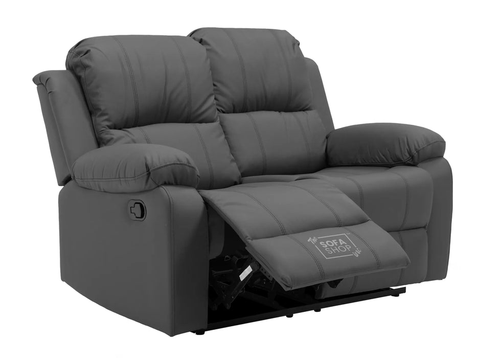 2 Seater Leather Recliner Sofa in Grey | Practical Manual Reclining Sofa with Fully Reclining Mechanism, Easy to Clean Leather & Compact Comfort | Trento