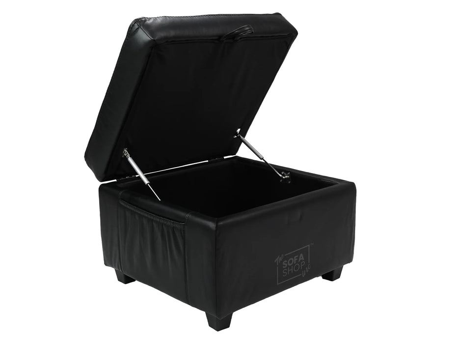 Black Leather Storage Footstool - Ravenna