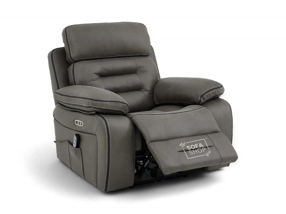 3+1 Cinema-Style Sofa Set | 2 Piece Electric Reclining Sofa Package in Graphite Grey Fabric | Hi-Tech Sofa Set with Massage, Cup Holders & Storage | Tuscany