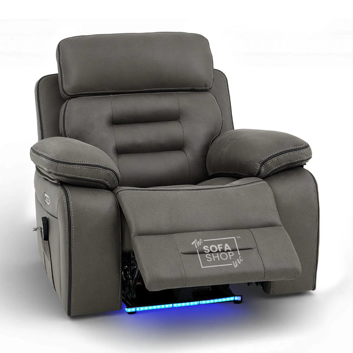 Electric Recliner Chair | 1 Seater Graphite Fabric Home Cinema Sofa with Massage, Mild Heated Lumbar, Power Recline, USB Port & Adjustable Headrest | Tuscany | The Sofa Shop