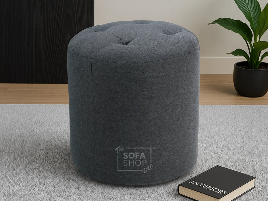 Big Round Footstool in Dark Grey Fabric - Tropea
