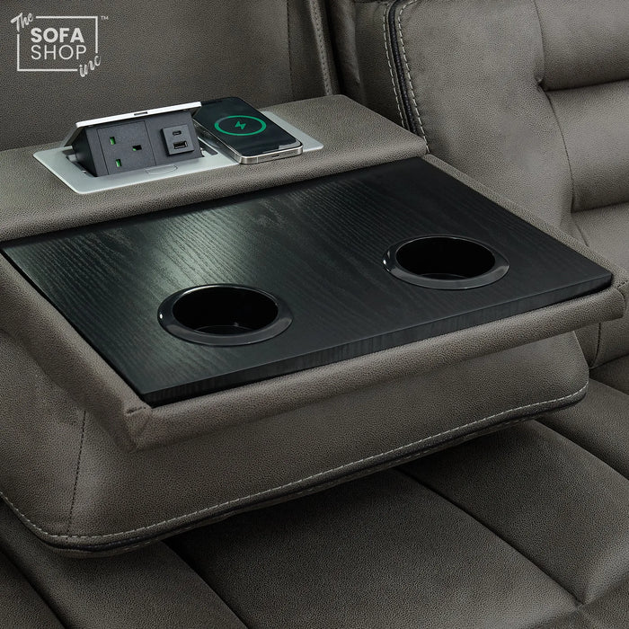 3+2+1 Piece Electric Home Cinema Sofa Set | Fabric Couch Suite Package In Graphite Grey | Hi-Tech Sofa Set with Cupholders + Console + Power + Massage + Speakers | Tuscany