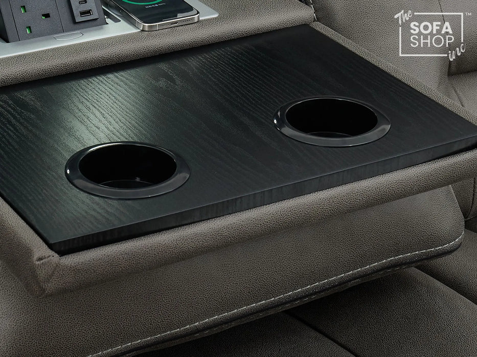 3+2 Sofa Set. Electric Cinema Sofa Suite in Graphite Fabric | Hi-Tech Sofa Set with Cupholders + Console + Power + USB + Speakers | Tuscany | The Sofa Shop