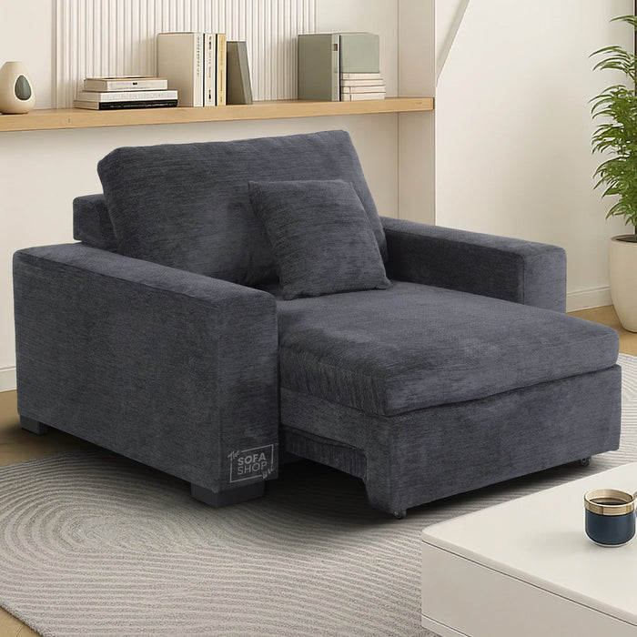 Extendable Electric Sofa Bed Chair in Grey Chenille Fabric | 1 Seater Hi-Tech Sliding Couch Perfect for Home Theatre Seating | USBc Charging Ports | Palma