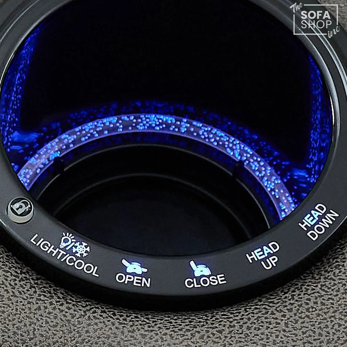 2 Seater Electric Recliner Cinema Sofa in Graphite Fabric | Hi-Tech Sofa with USB, Speakers, Massage, Power Headrest, Storage Console & Chilled Cup Holders | Tuscany | The Sofa Shop