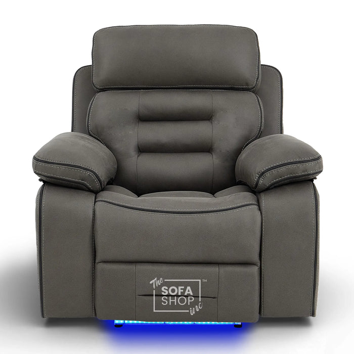 Electric Recliner Chair | 1 Seater Graphite Fabric Home Cinema Sofa with Massage, Mild Heated Lumbar, Power Recline, USB Port & Adjustable Headrest | Tuscany | The Sofa Shop