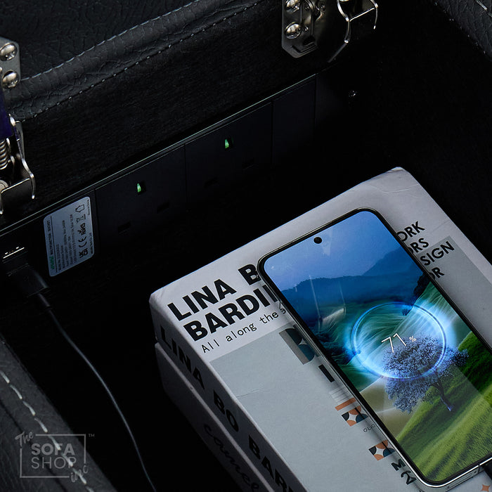 2 Seat Electric Recliner Home Cinema Sofa | Fabric Couch In Charcoal Grey | Hi-Tech Sofa with Massage + Chilled Cupholders + Console + USB | Florence