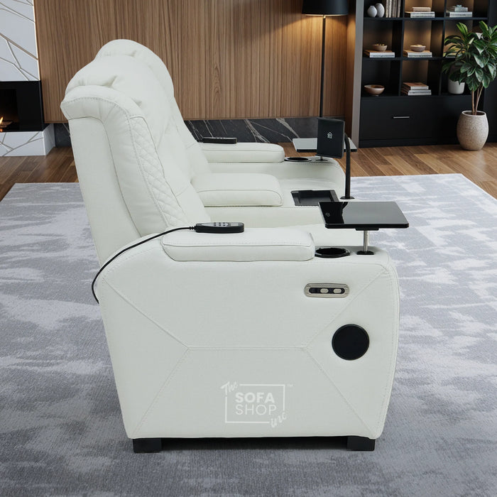 2 Seater Real Leather Electric Recliner Cinema Sofa in White | Massage, Bluetooth, Console, Heating & Cooling Cup Holders | Napoli | The Sofa Shop