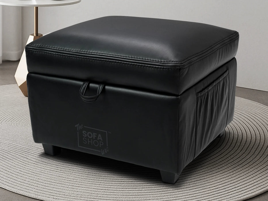Black Leather Storage Footstool - Ravenna