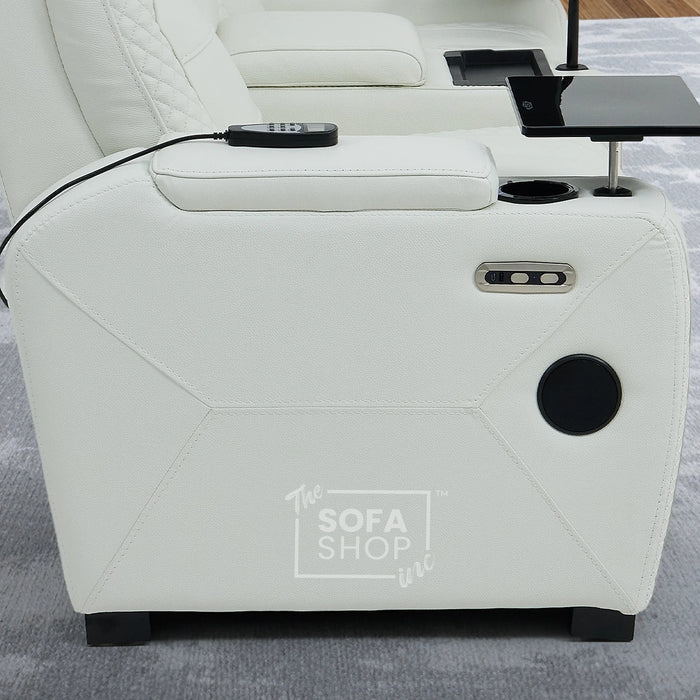 2 Seater Real Leather Electric Recliner Cinema Sofa in White | Massage, Bluetooth, Console, Heating & Cooling Cup Holders | Napoli | The Sofa Shop