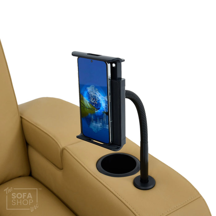 Real Leather Electric Recliner Cinema Chair in Tan | Hi-Tech Power Chair with USB Charging, Heating, Cup Holders, Storage, LED Lights & Massage | Capri | The Sofa Shop