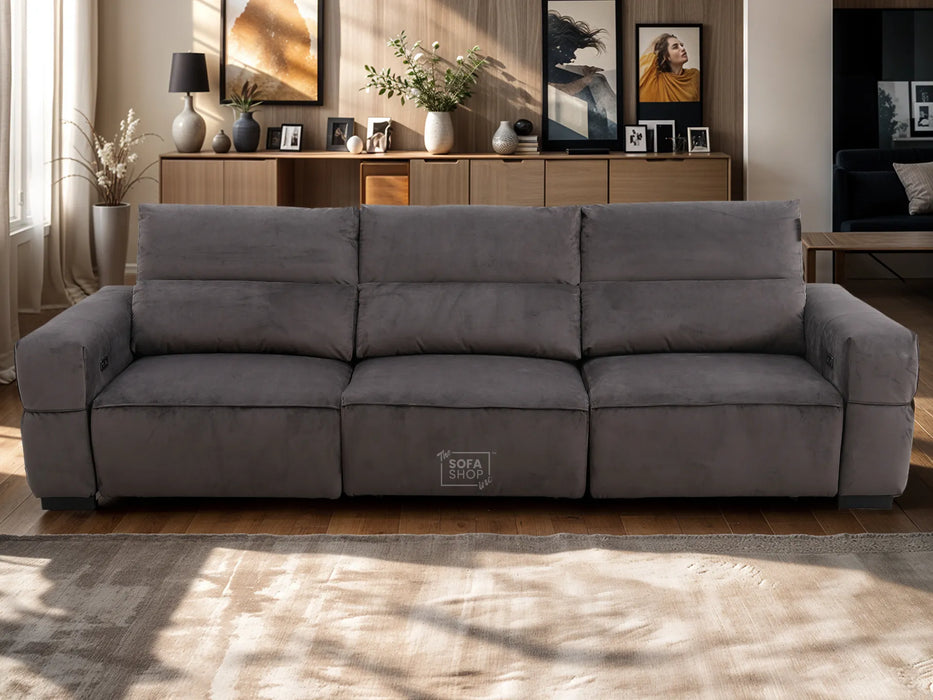 Extendable Electric Sofa - Bed in  Grey Fabric | 3 Seater Home Cinema Couch with Power Sliding Mechanism & USBc Ports | Murcia