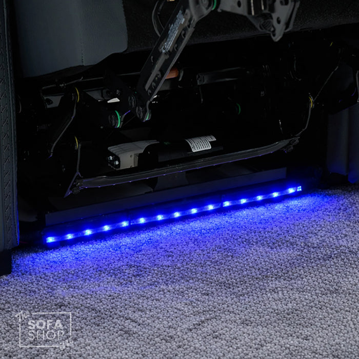 3 Seater Real Leather Electric Recliner Cinema Sofa in Blue | Massage & Heat, Bluetooth, Cooling Cup Holders, Tray Tables & Fold-Down Table | Napoli | The Sofa Shop