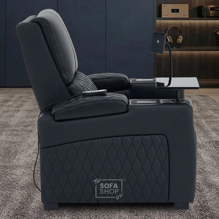 1 Seater Black Real Leather Electric Recliner Cinema Armchair | Hi-Tech Armchair With Vibration Massage & Heated Lumbar, Cooler Cup Holder, Power Grommet, Power Headrest | Assisi | The Sofa Shop