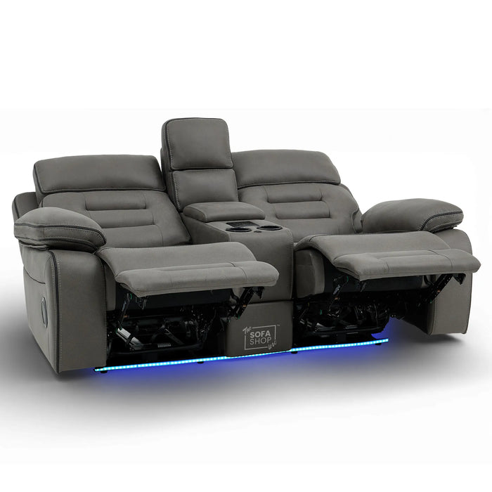 2 Seater Electric Recliner Cinema Sofa in Graphite Fabric | Hi-Tech Sofa with USB, Speakers, Massage, Power Headrest, Storage Console & Chilled Cup Holders | Tuscany | The Sofa Shop
