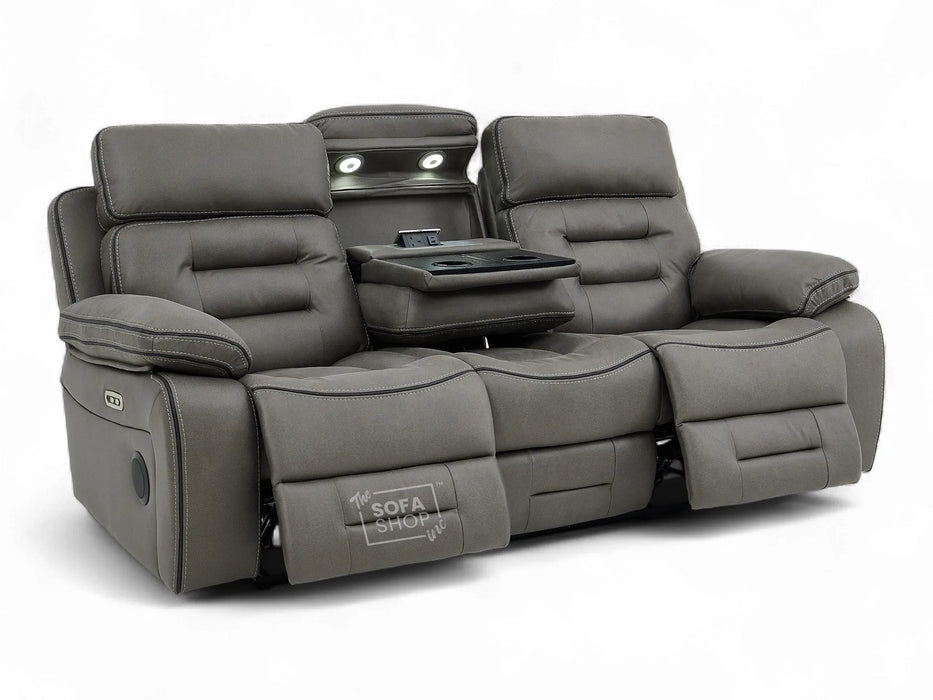 3+2 Sofa Set. Electric Cinema Sofa Suite in Graphite Fabric | Hi-Tech Sofa Set with Cupholders + Console + Power + USB + Speakers | Tuscany | The Sofa Shop