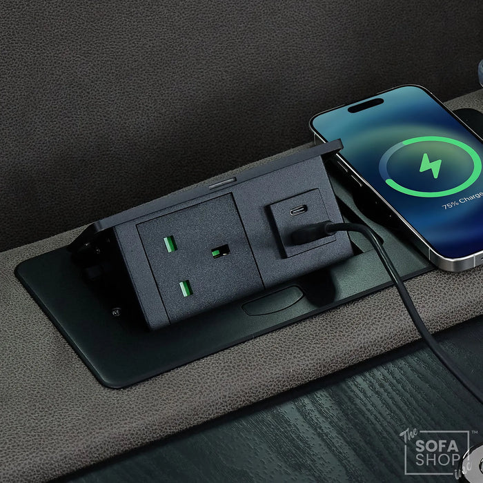 3 Seater Electric Recliner Cinema Sofa in Graphite Dark Grey Fabric | Hi-Tech Sofa with Cooling Cupholder + Massage + Heat + Power Headrest + USB Ports + Speakers | Tuscany | The Sofa Shop