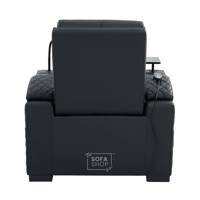 1 Seater Black Real Leather Electric Recliner Cinema Armchair | Hi-Tech Armchair With Vibration Massage & Heated Lumbar, Cooler Cup Holder, Power Grommet, Power Headrest | Assisi | The Sofa Shop