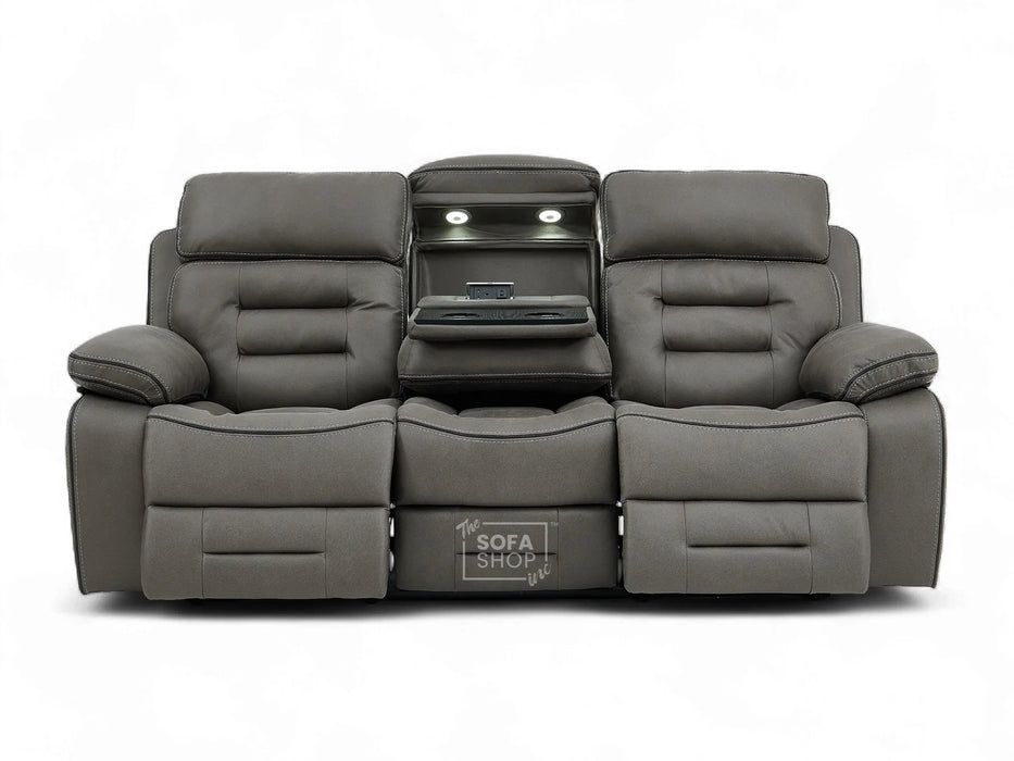 3+2 Sofa Set. Electric Cinema Sofa Suite in Graphite Fabric | Hi-Tech Sofa Set with Cupholders + Console + Power + USB + Speakers | Tuscany | The Sofa Shop