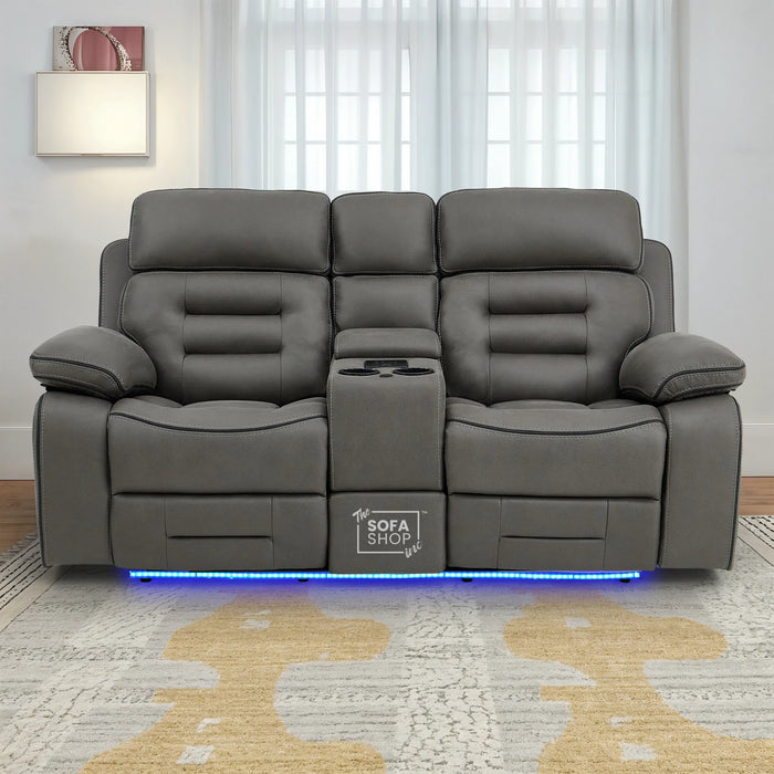 2 Seater Electric Recliner Cinema Sofa in Graphite Fabric | Hi-Tech Sofa with USB, Speakers, Massage, Power Headrest, Storage Console & Chilled Cup Holders | Tuscany | The Sofa Shop