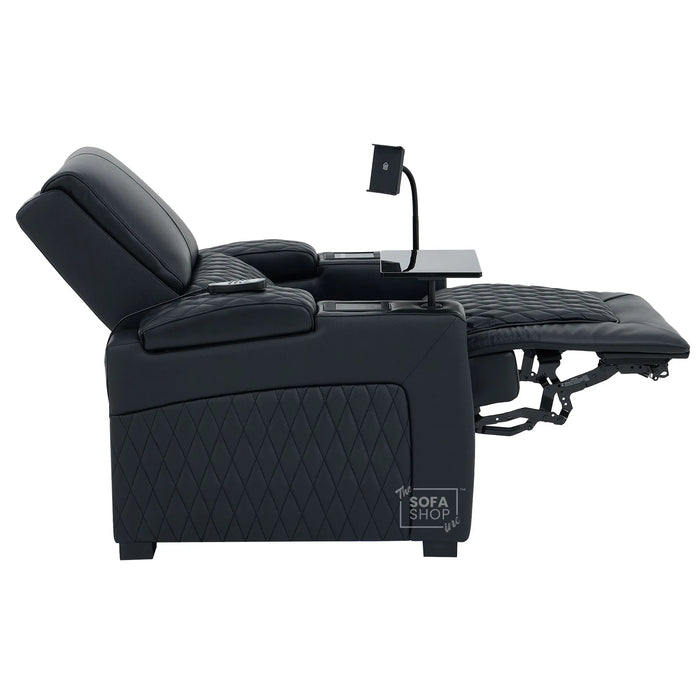 1 Seater Black Real Leather Electric Recliner Cinema Armchair | Hi-Tech Armchair With Vibration Massage & Heated Lumbar, Cooler Cup Holder, Power Grommet, Power Headrest | Assisi | The Sofa Shop